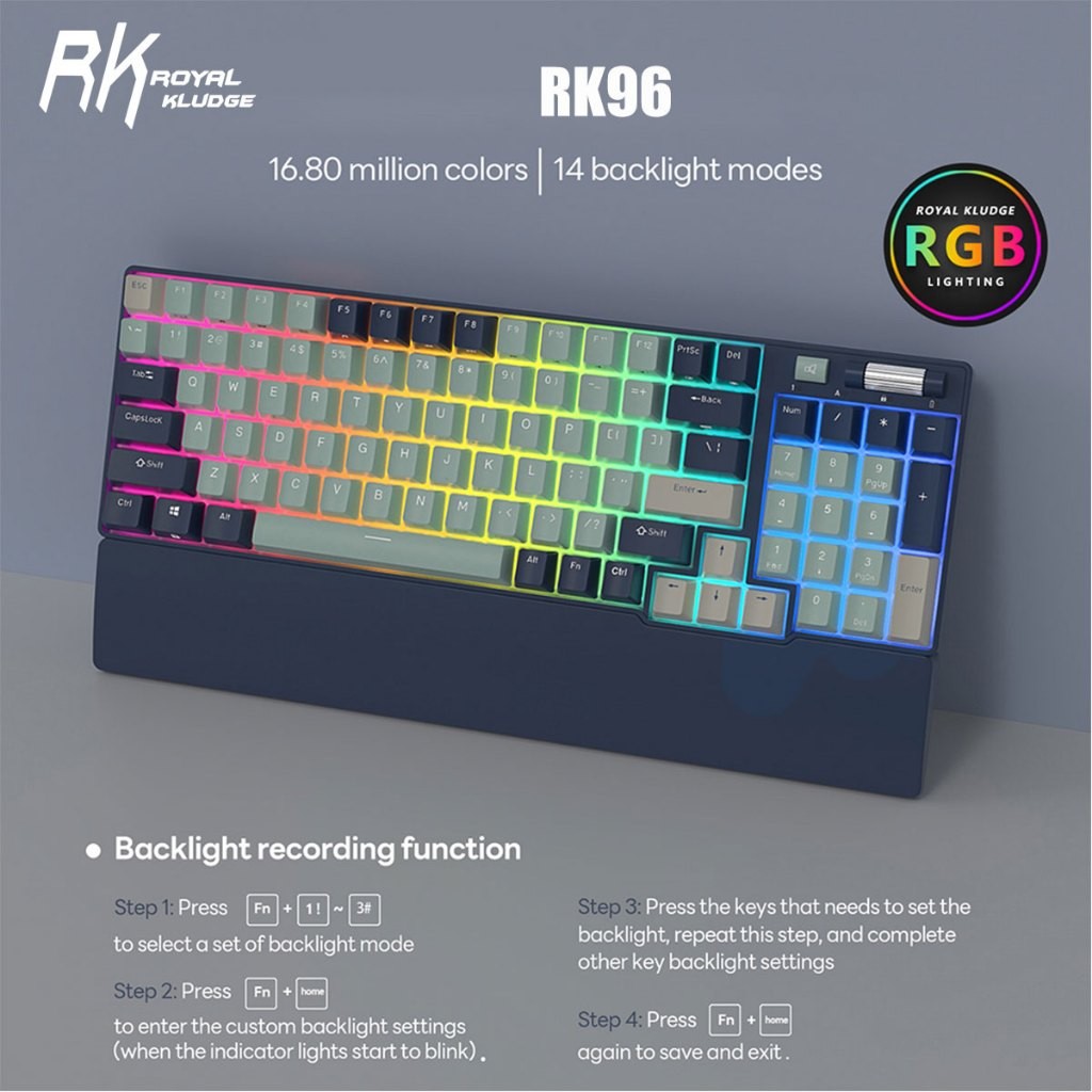 Royal Kludge RK96 ไร้สายบลูทูธสามโหมด RGB Hotswap 96Key ฟรี Handrest ...