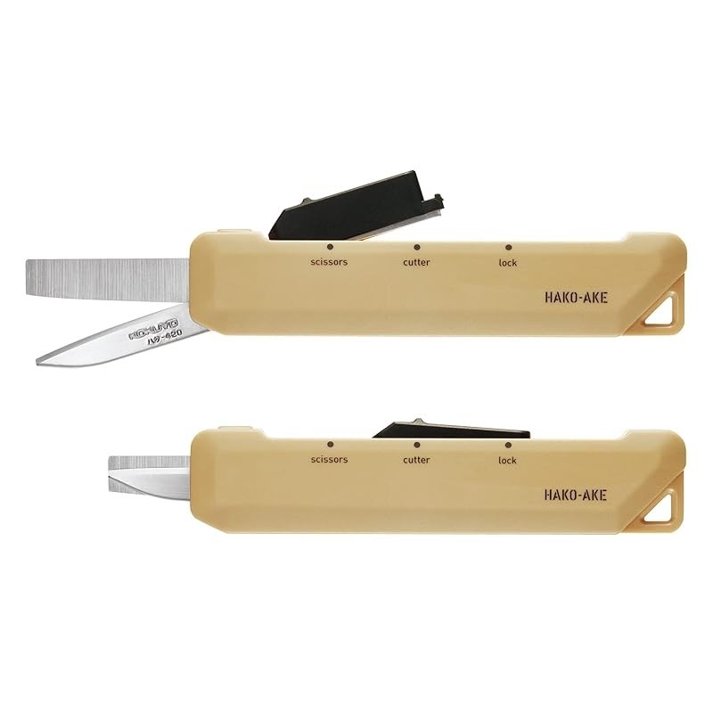 KOKUYO 2Way Box Opener Scissors and Cutter Set with Sand Beige Standard ...