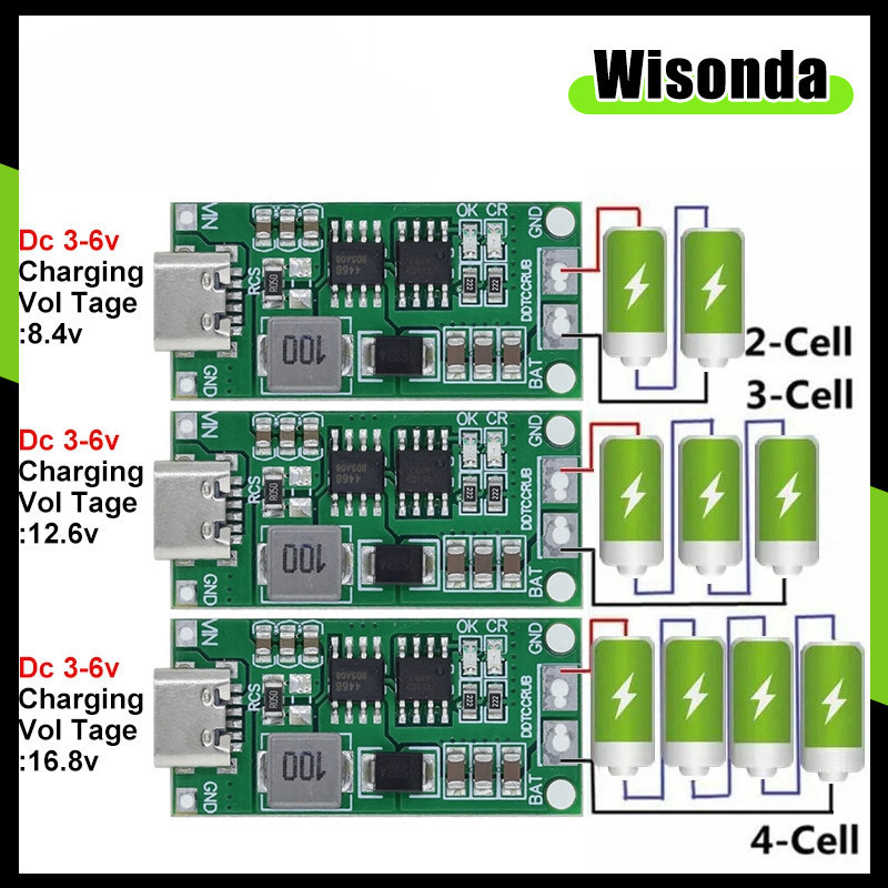 (3PCS) Multi-Cell 2S 3S 4S Type-C ถึง 8.4V 12.6V 16.8V Step-Up Boost ...