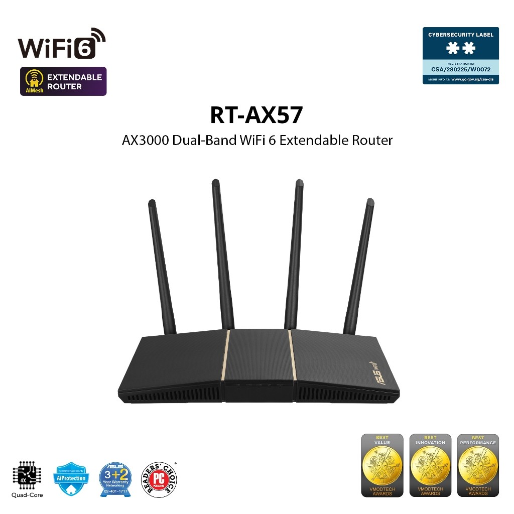 ASUS RT-AX57 (AX3000) Dual Band WiFi 6 Extendable Router, AiMesh ...