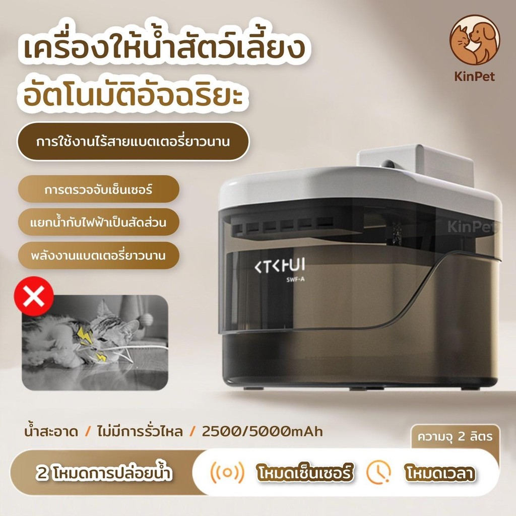 รับประกัน 2 ปี น้ำพุแมวไร้สายอัตโนมัติ เซนเซอร์