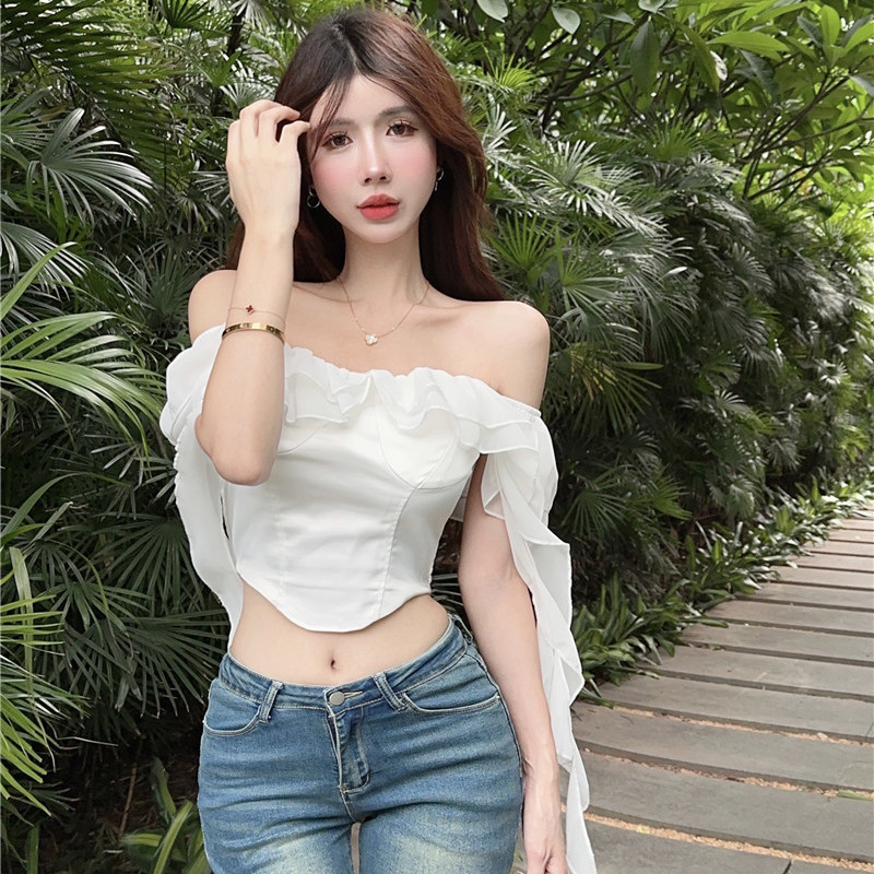 Sweet and Spicy Short off-Shoulder Niche Top Stringy Selvedge Shirt ...