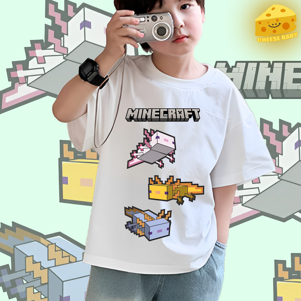 เสื้อยืดเด็ก Minecraft เสื้อยืดการ์ตูนพิมพ์ลายฝ้ายสำหรับเด็กชายและ ...
