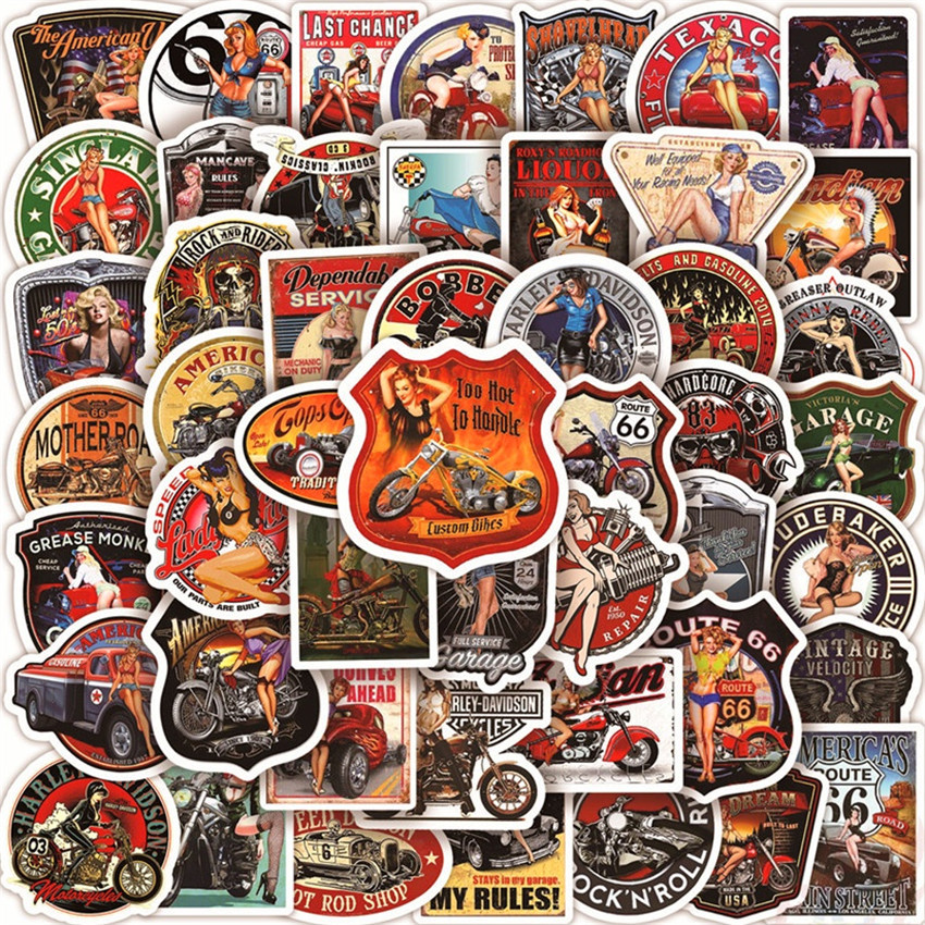 Retro Motor Art Series 02 Stickers 50Pcs/set DIY Fashion Waterproof ...