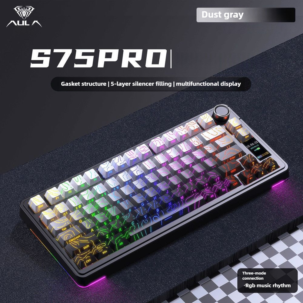 AULA S75 Pro 3 โหมดคีย์บอร์ด 75% พร้อมจอแสดงผลปะเก็นลูกบิด Full-key Hot ...