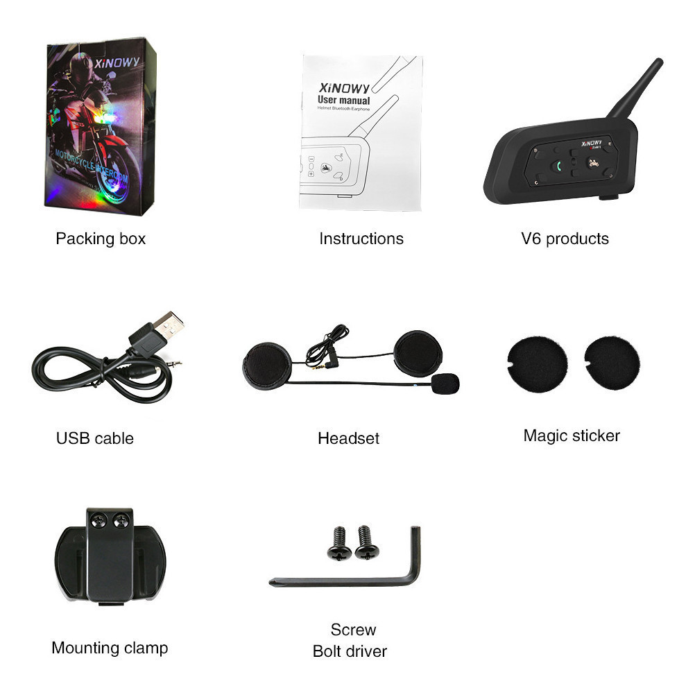 หมวกกันน็อคมอเตอร์ไซค์ Intercom V6 Pro Xinowy ชุดหูฟังบลูทูธพร้อมใช้งาน ...