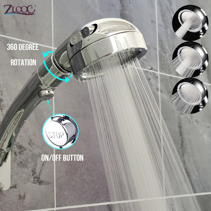 3 Modes Adjustable Bathroom Shower Head High Pressure Water Saving ...