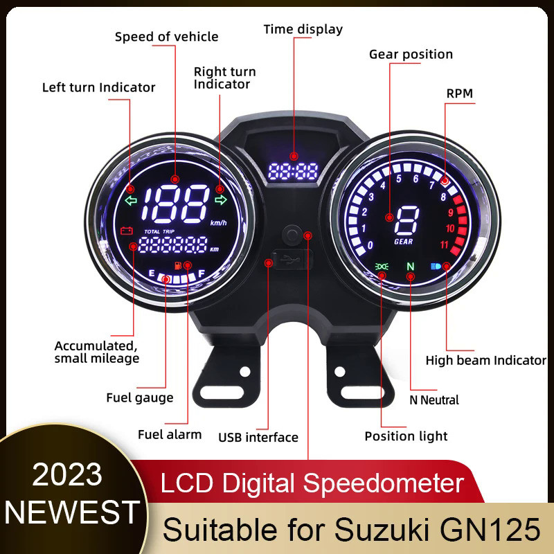 Motorcycles Speedometer Tachometer Gauge for Suzuki GN125 Universal LCD