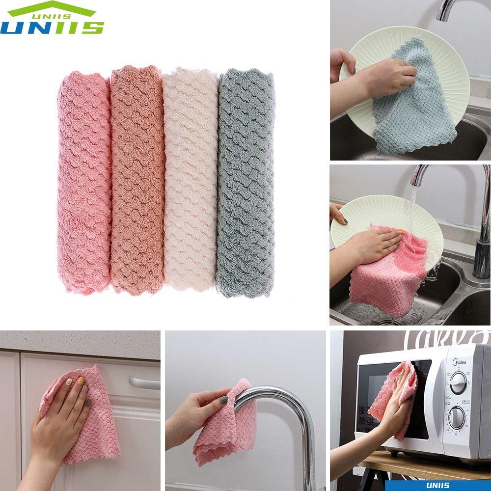 UNIIS 1/3PCS ผ้าขนหนูซักผ้าไมโครไฟเบอร์ดูดซับ Scouring Pad Home ...