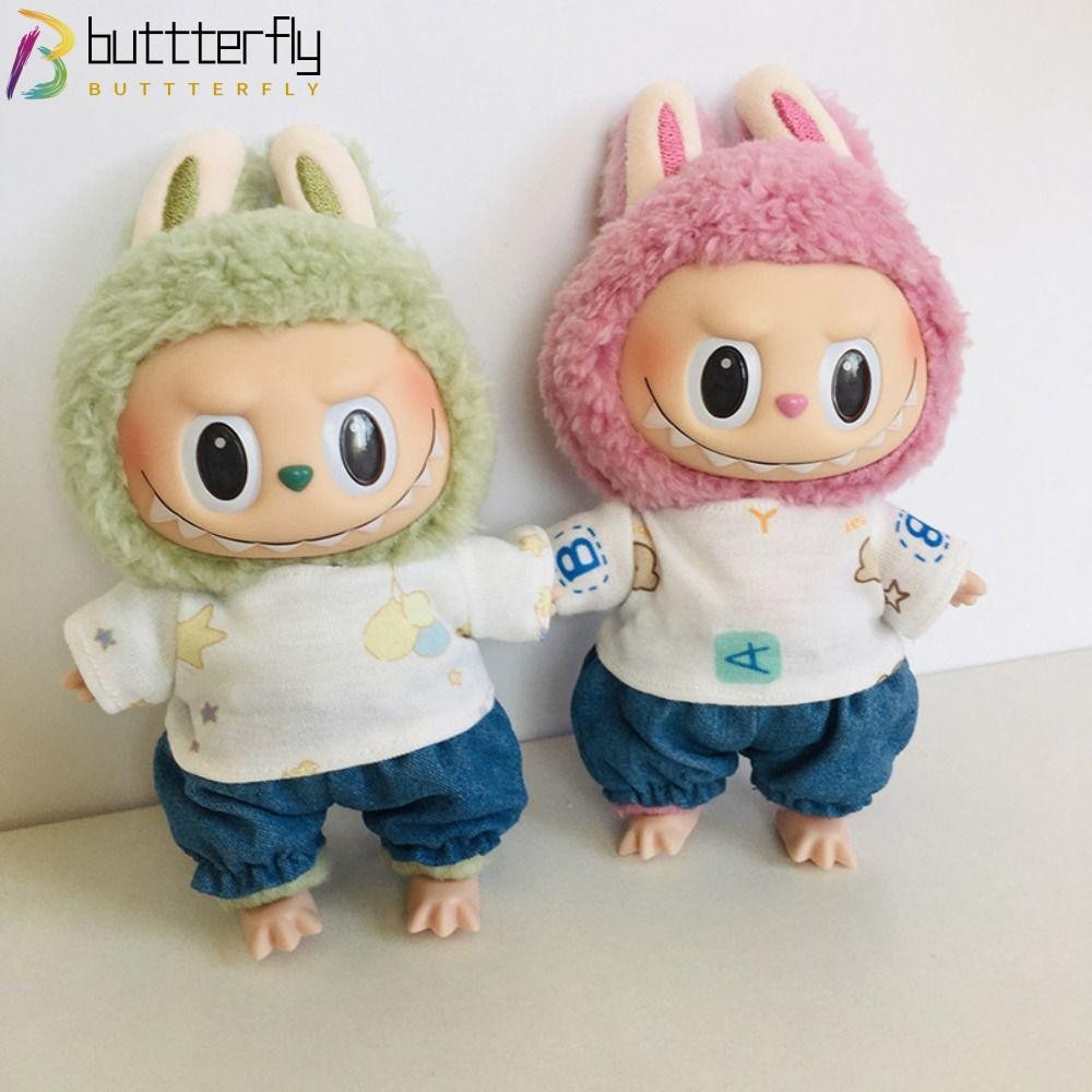 Buttterfly เสื้อผ้าตุ๊กตาทํามือ, ตุ๊กตากล่อง Denim Bubble กางเกง Labubu ...