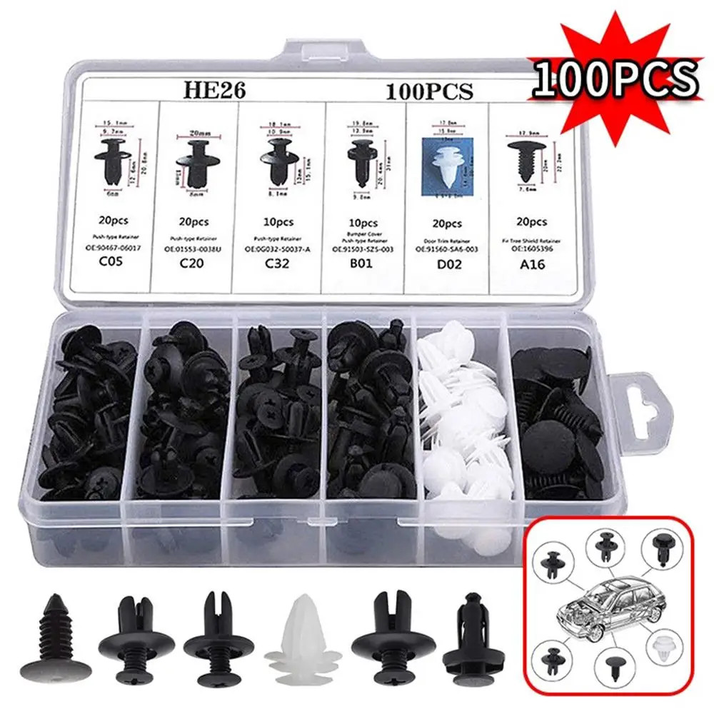 100pcs Auto Fastener ชุดคลิป Fender Rivet คลิปรถ Push Retainer Pin ...