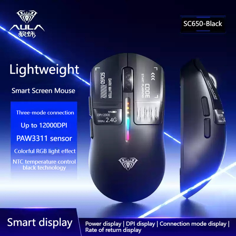 AULA SC650 เมาส์ Tri-Mode ไร้สายพร้อมจอแสดงผลน้ําหนักเบาออกแบบ PAW3311 ...