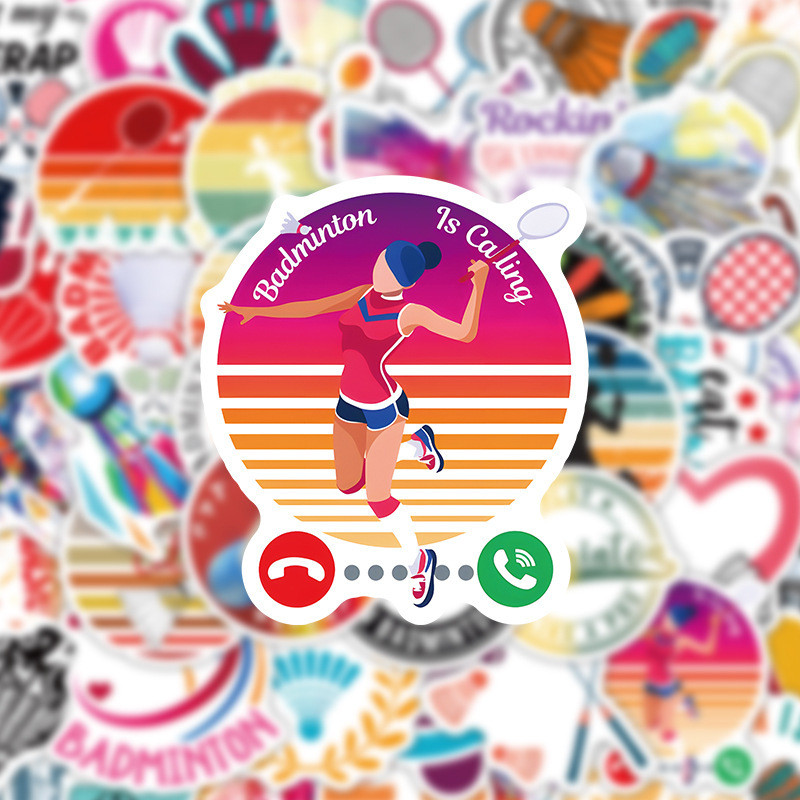 พร้อมส่ง sport sticker แบดมินตัน Badminton สติกเกอร์ กันน้ำ 50ชิ้น ...