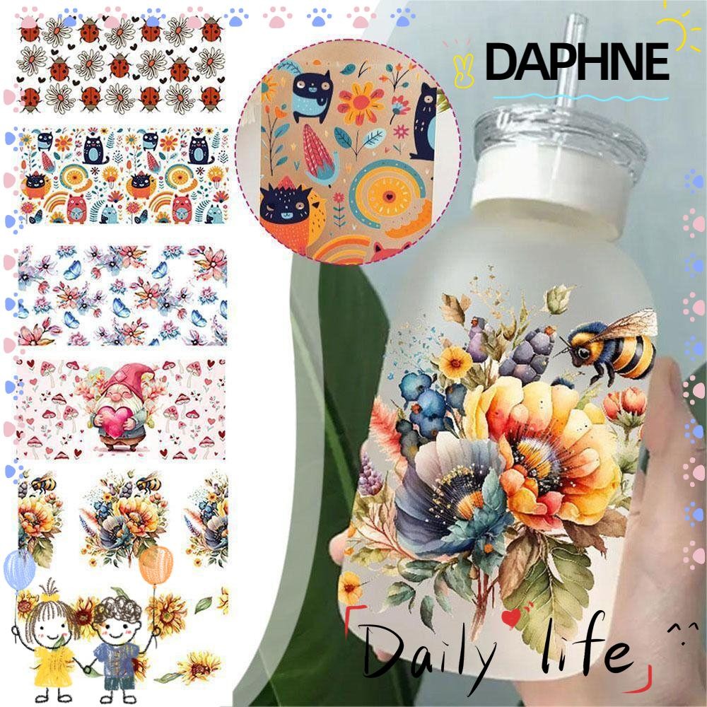 DAPHNE UV DTF Transfer Sticker, ดอกไม้รูปแบบแก้วกันน้ําถ้วยสติกเกอร์ ...