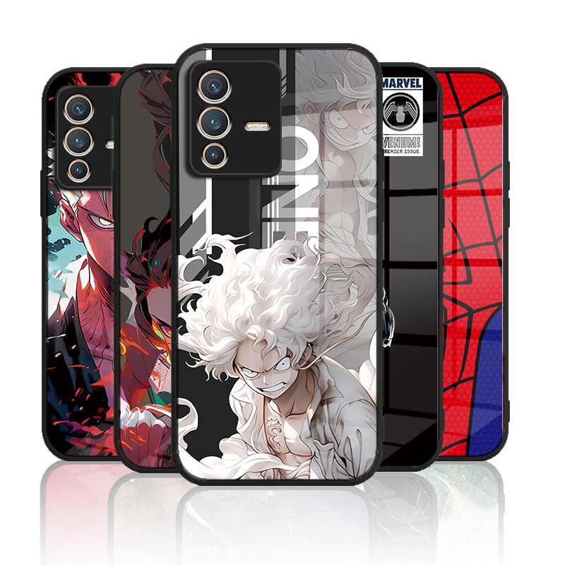 เคสกระจก Vivo V23 5g V23pro 5g เคสกระจกนิรภัยฮาร์ดฝาหลังขอบซิลิคอน 