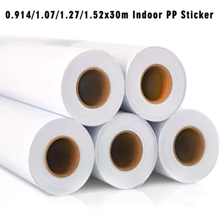 PP Synthetic Sticker Paper Rolls Glossy White Vinyl Adhesive Inkjet ...