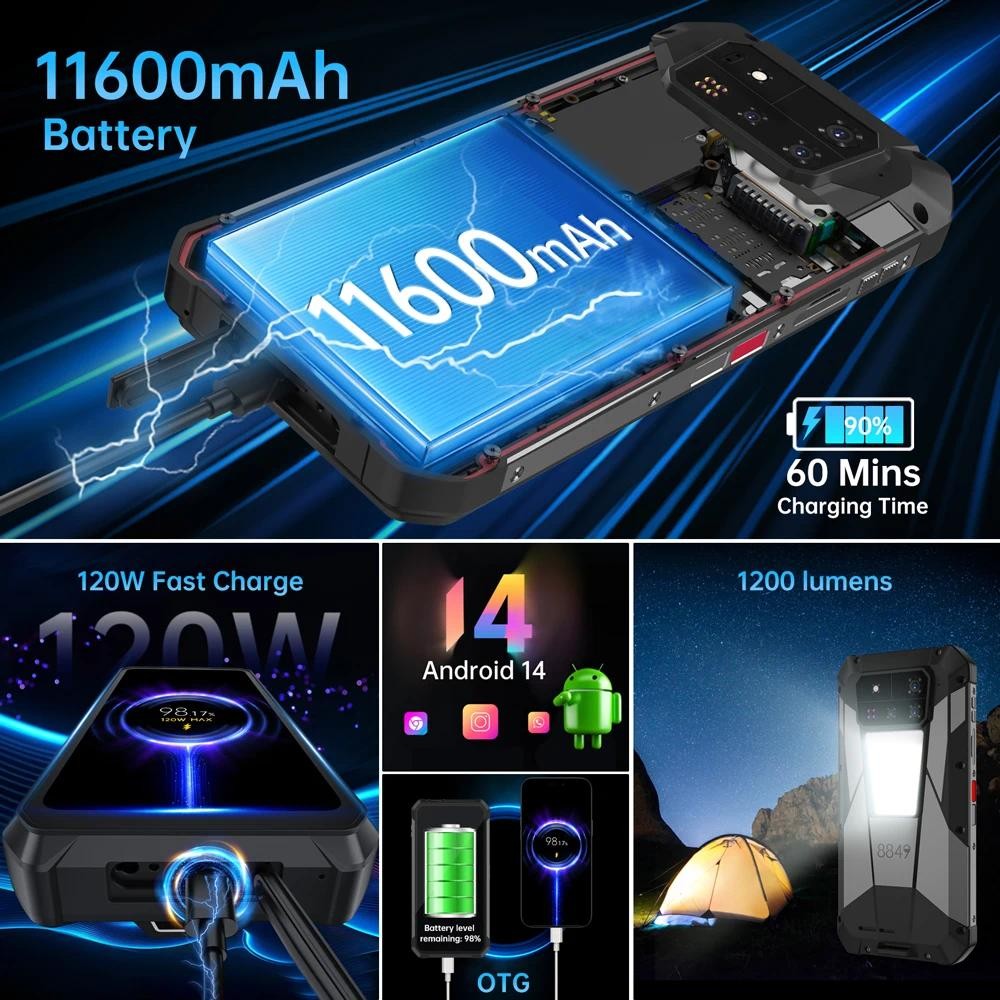 Unihertz Tank 4 Pro 5G โทรศัพท์ที่ทนทานในตัวโปรเจคเตอร์ 720P ขนาด