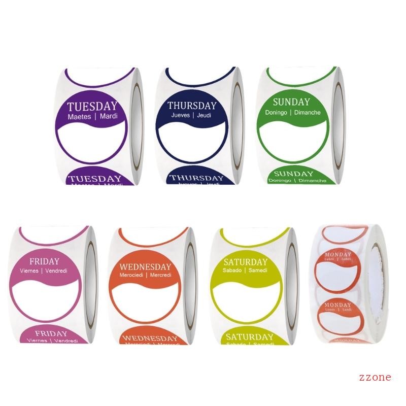 Zzz 500x Days of The Week Labels สติ๊กเกอร์กาวเข้ารหัสสีสําหรับห่อ ...