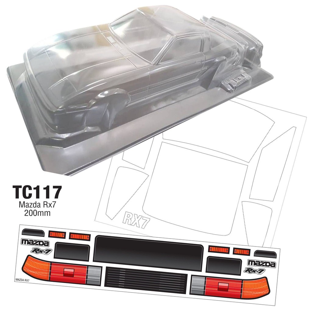 Tc117 1/10 Mazda RX7, Drift Wide Body Car Shell, 200 มม., พร้อมถ้วยโคม ...