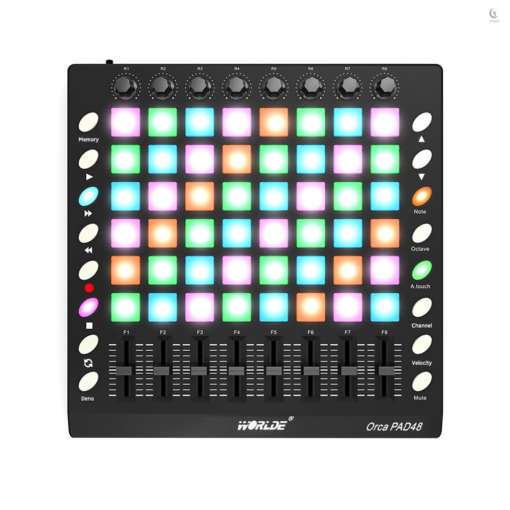 Worlde PAD48 แบบพกพา USB MIDI กลอง Pad Controller 48 RGB Backlit Pads 8 ...