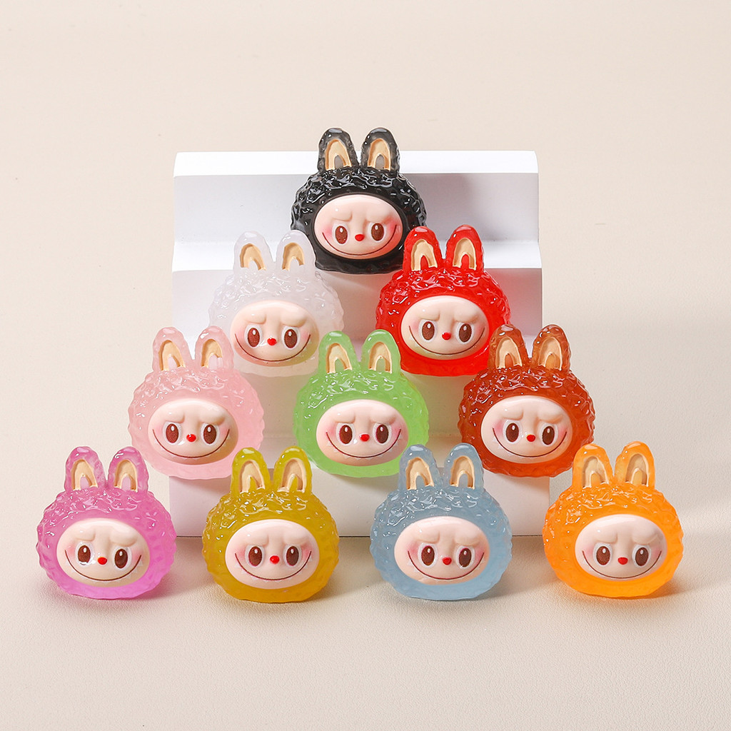 10 ชิ้น Luminous Glow Labubu Head เค้ก 3D เรซิ่น Charms สําหรับ DIY (C ...