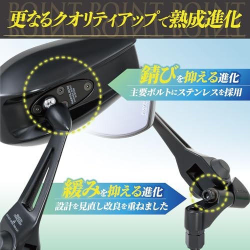 Tanax Napoleon NA-014 Shark Mirror 7 Black Motorcycle Mirror 10mm