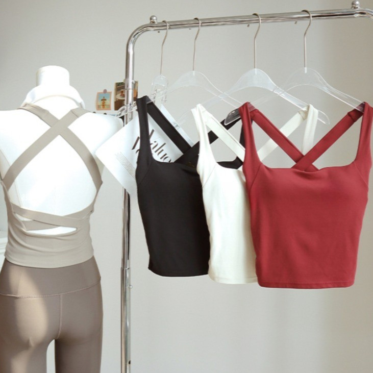 MAGGIEYOGA 】 Yoga Bra Cross Back Beauty Fixed Chest Mat Sports Bra ...
