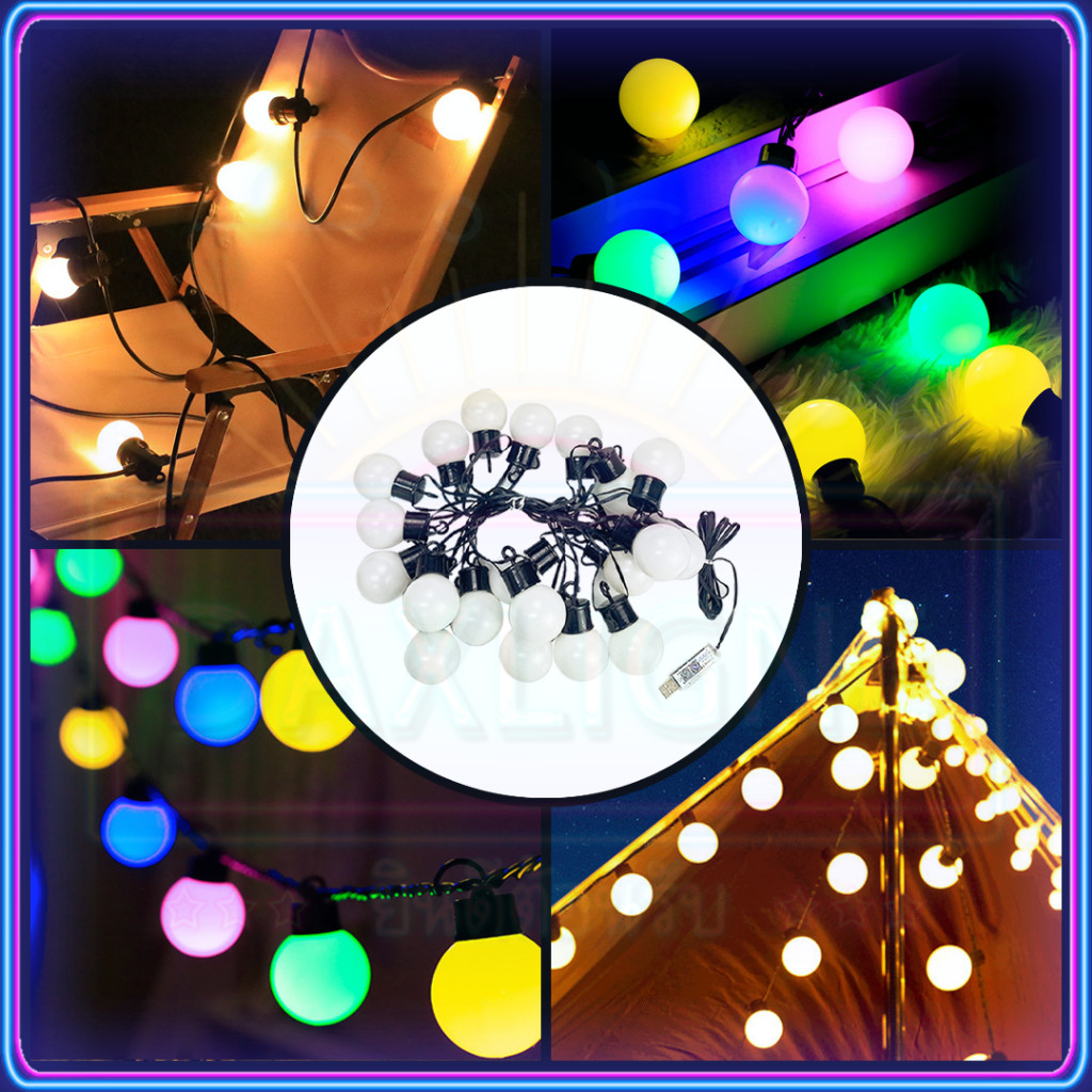 ไฟปิงปอง ไฟแต่งห้อง 20 LED รุ่นเชอร์รี 5 เมตร ของแต่งห้อง RGB กันน้ํา ไฟกระพริบ ไฟประดับ Bluetooth/รีโมท ไฟตกแต่งคริสมาส