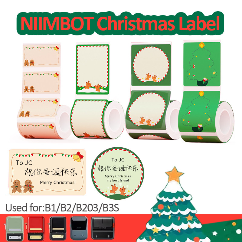 Niimbot คริสต์มาสฉลากกระดาษความร้อนกาวสติกเกอร์สําหรับ Niimbot B1 B21 ...