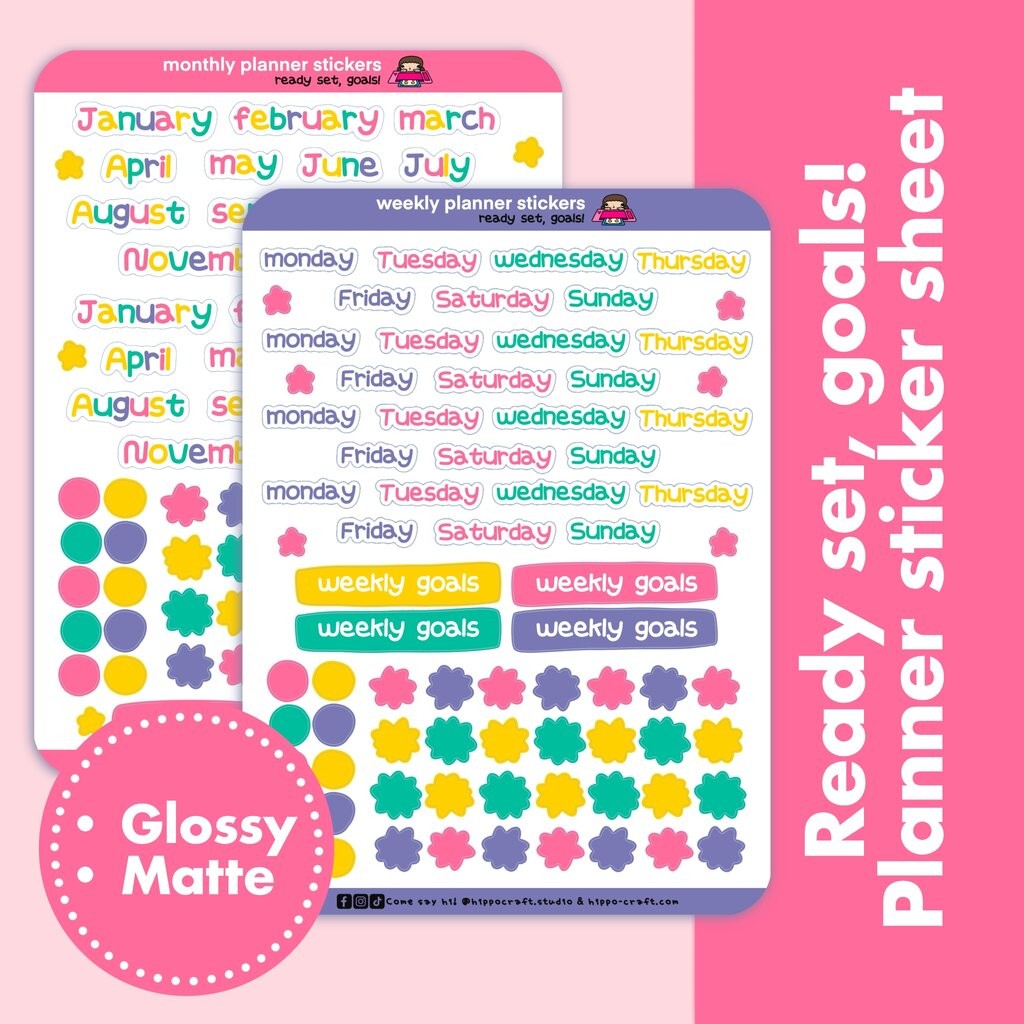 Ready set, goals! | script sticker sheet หัวข้อวัน-เดือน สีสันสดใส ...