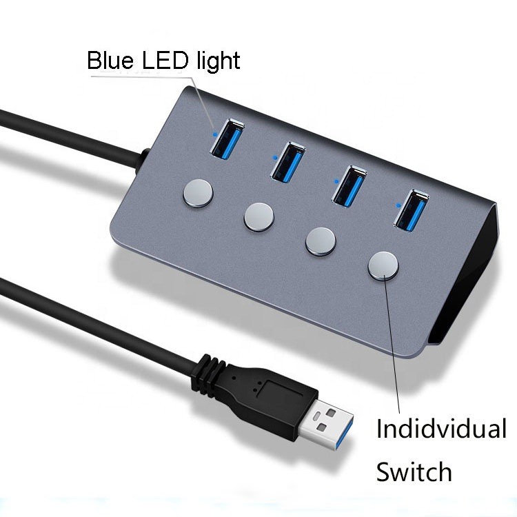 อลูมิเนียม 4 พอร์ต Usb 3.0 Splitter 4 พอร์ต Usb Hub 5Gbps Data Transfer ...
