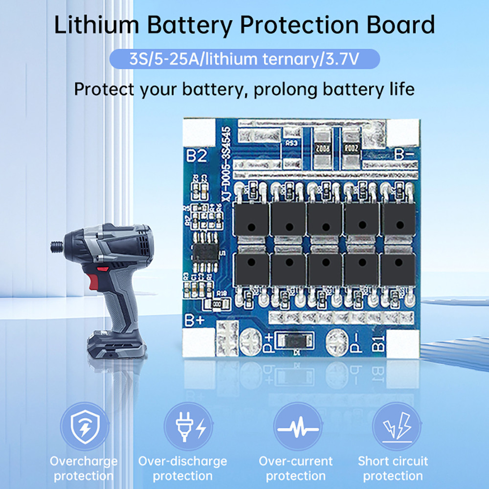 Pcbfun 3S 12V 25A Triple 10MOS Anti-Overcharge & Overflow BMS Li-ion ...