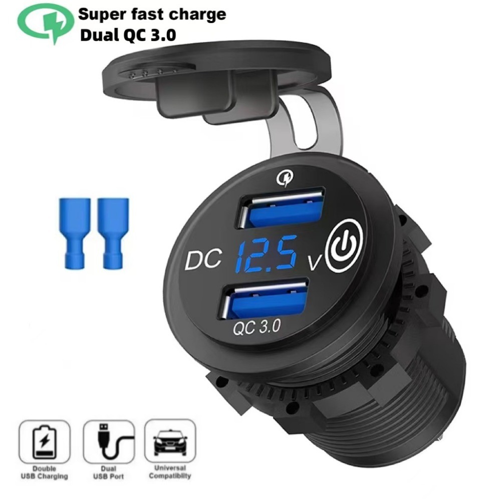 Presa USB 12V/24V Con QC3.0 E PD - Doppia Porta USB A E C, Interruttore, Luce Rossa - Per Auto, Camper, Camion, Moto