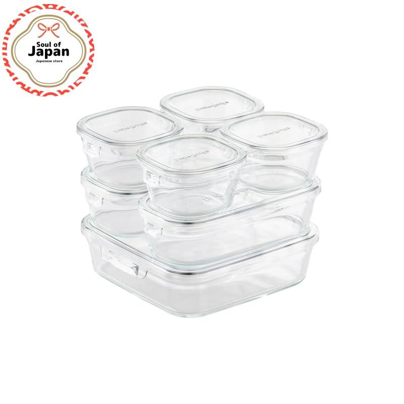 Iwaki Heat-Resistant Glass Storage Container Urban Clear 7-Piece Set ...