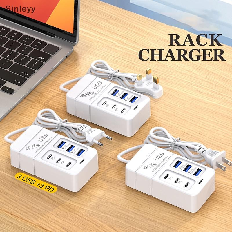 Nle 1PC US Plug 6 พอร์ต Multiport USB Charger 35W PD Type-C โทรศัพท์ ...