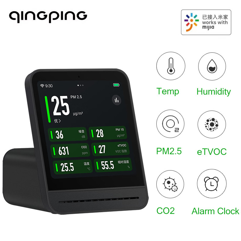 Qingping Air คุณภาพ Monitor 2 ในร่มสมาร์ท PM2.5 CO2 TVOC หน้าจอสัมผัส ...