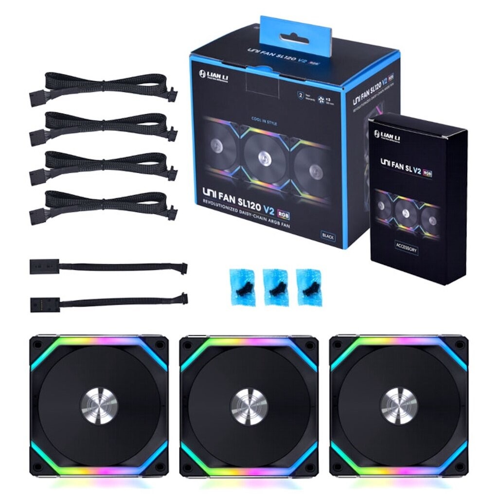 LIAN LI Uni Fan SL120 V2 Black 3x120mm Fan Triple Pack with