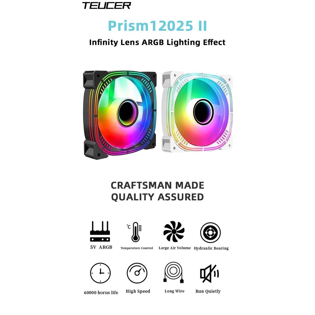 Teucer Prism-2 1PCS/3PCS ARGB Case Fan, 120 มม.PWM 800-1600RPM 5V 3Pin ...