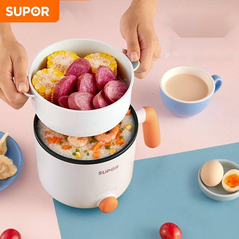 หม้อหุงไฟฟ้า Supor 1.2L หม้อบะหมี่กึ่งสำเร็จรูปอเนกประสงค์มินิไม่ติดหอพักหม้อไฟฟ้าขนาดเล็กใช้ในครัวเรือนนักเรียนหม้ออเนก
