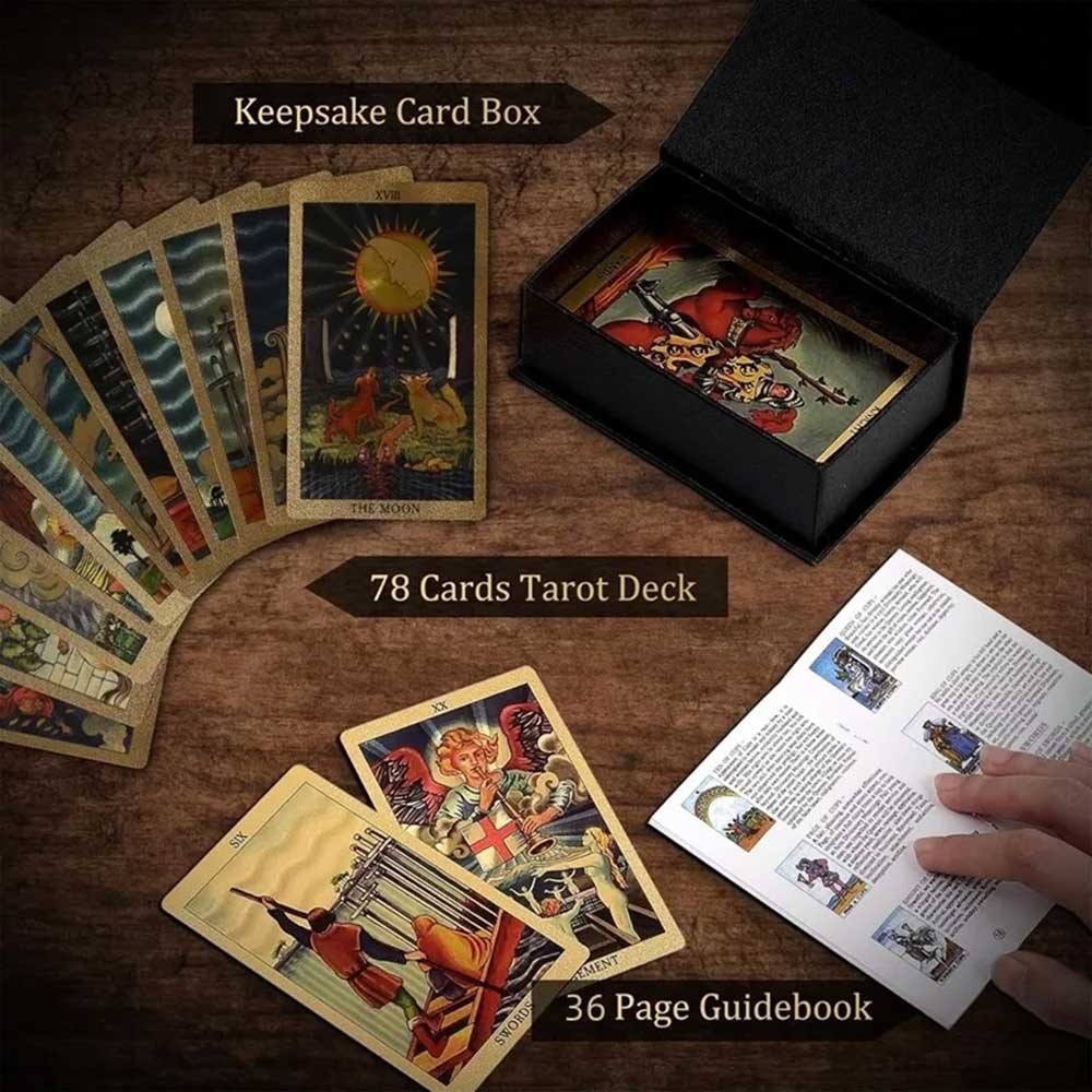 78 Gold Foil Tarot Cards with Guide Book, Rider Waite Tarot Deck for ...