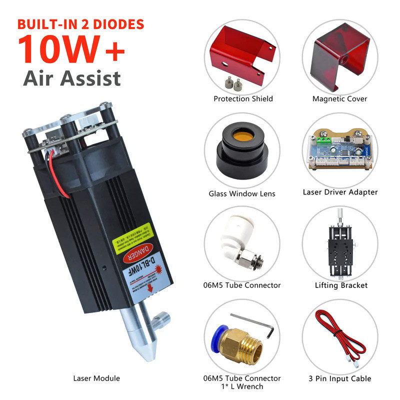 10W Laser Module with Air Assist 5W Laser Engraving Head 450nm Blue TTL ...