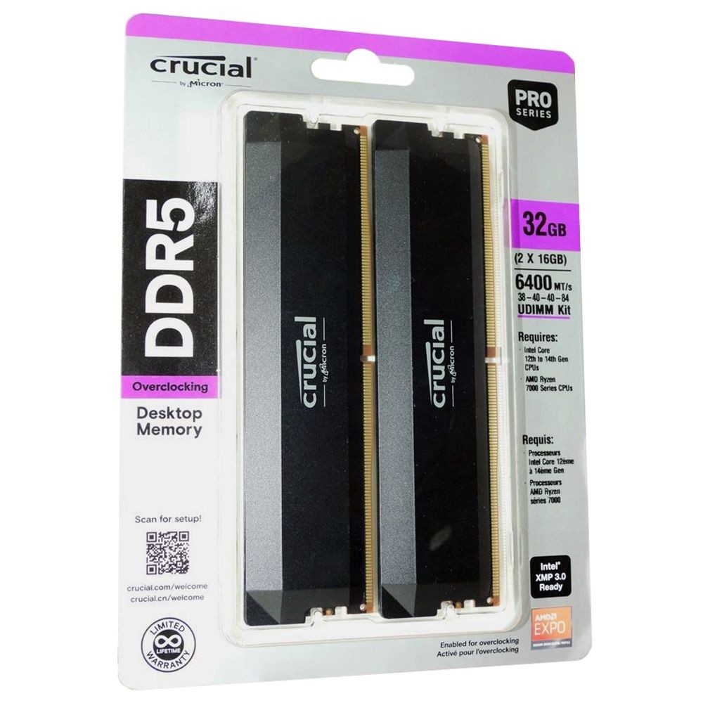 Crucial Pro Overclocking 32GB (2x16GB) DDR5 6400MHz UDIMM RAM 