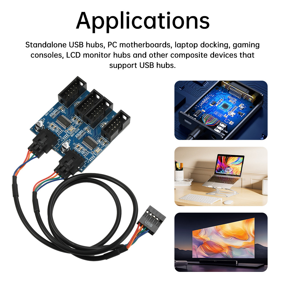 Pcbfun 9-pin USB 2.0 multiplier 1-to-2-port 4 พอร์ตซ็อกเก็ตชาย 9 พิน ...