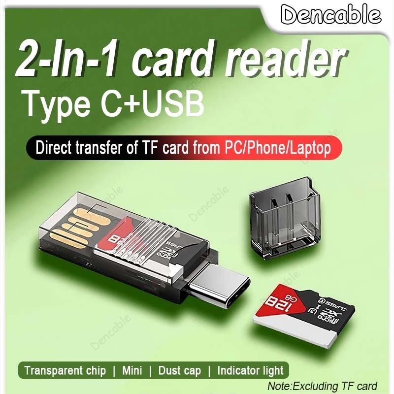 Mini USB 2.0/TF Card Reader พร้อมโคมไฟนักบิน Type-C/USB Dual-Port Plug ...