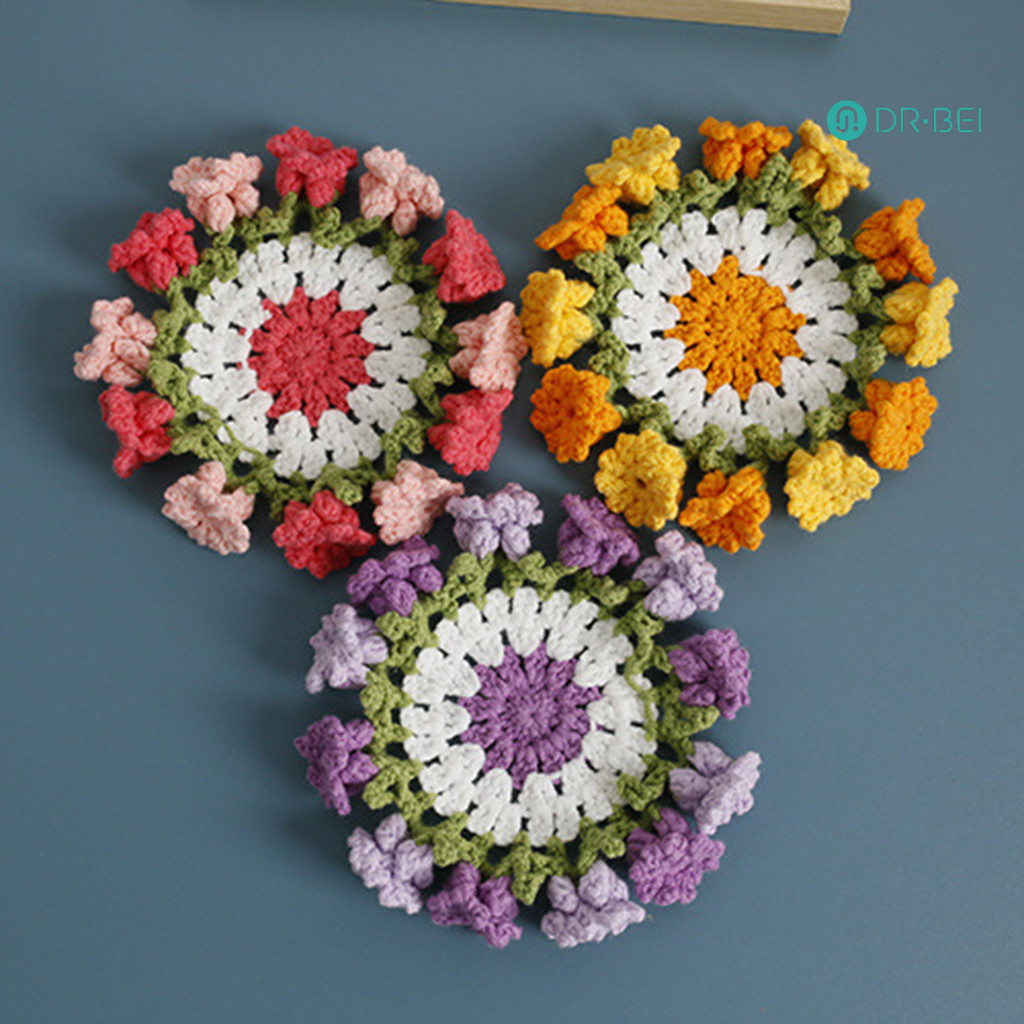 DR.BEI Lily of The Valley Hand-Crochet Coasters ถ้วยทนความร้อน Coaster ...