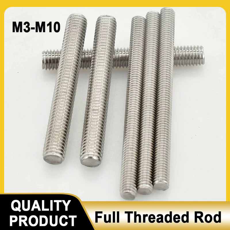 304 Stainless Steel Full Threaded Rod Bolt M3 M4 M5 M6 M8 M10 Fully ...