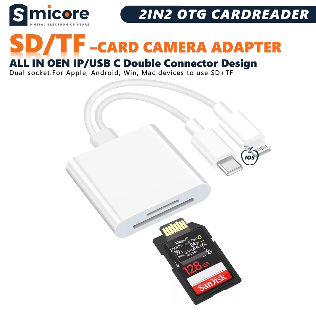 OTG Card Reader 2-in-1 อะแดปเตอร์การ์ดรีดเดอร์ SD/TF รองรับ Type-C ...