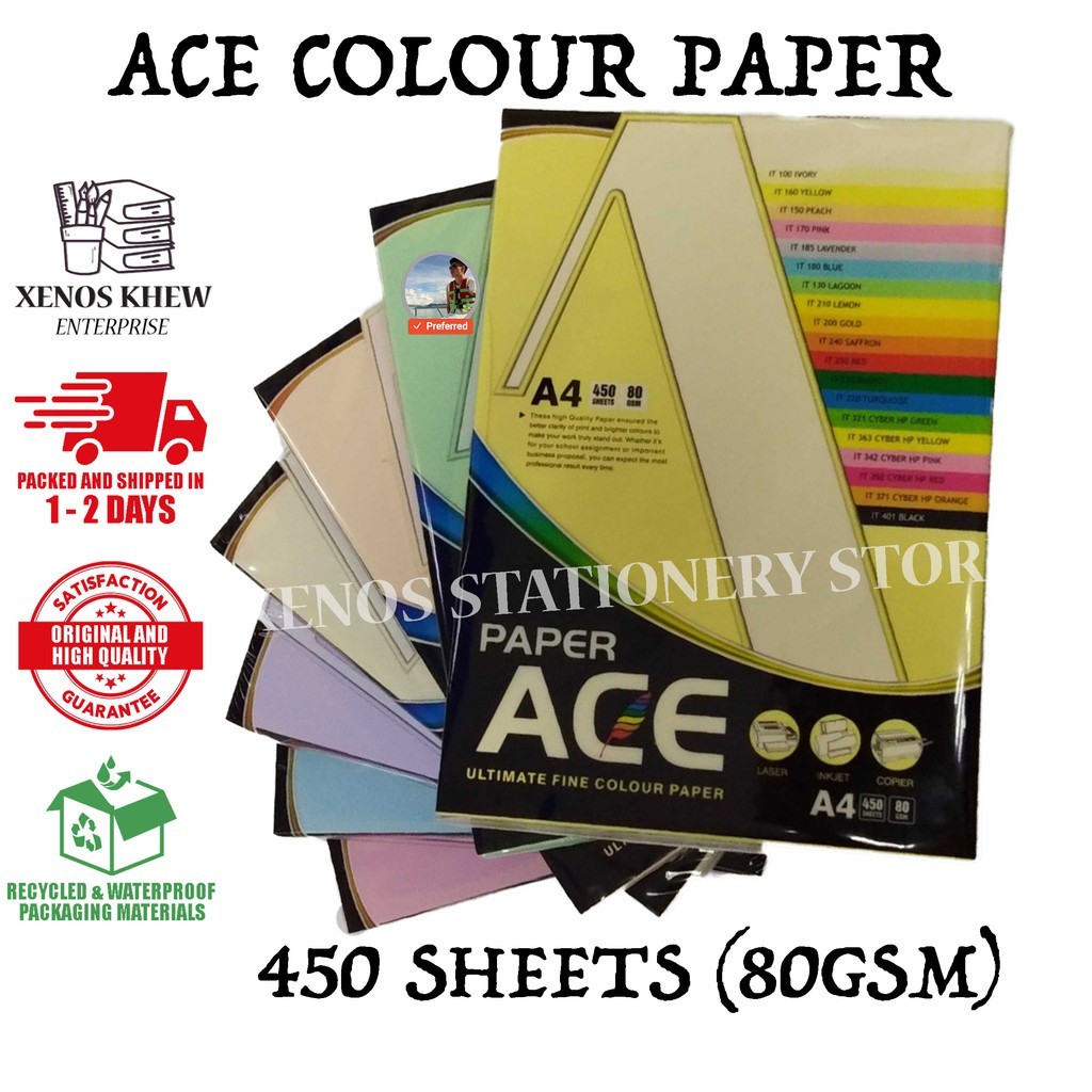 Ace A4 COLOUR PAPER 80GSM 450 แผ่น / A4 KERTAS WARNA 80GSM 450S ...