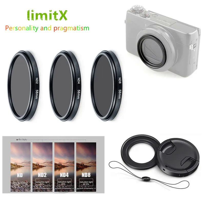 ND2 ND4 ND8 Neutral Density ND Filter Kit & Adapter Ring Lens Cap ...
