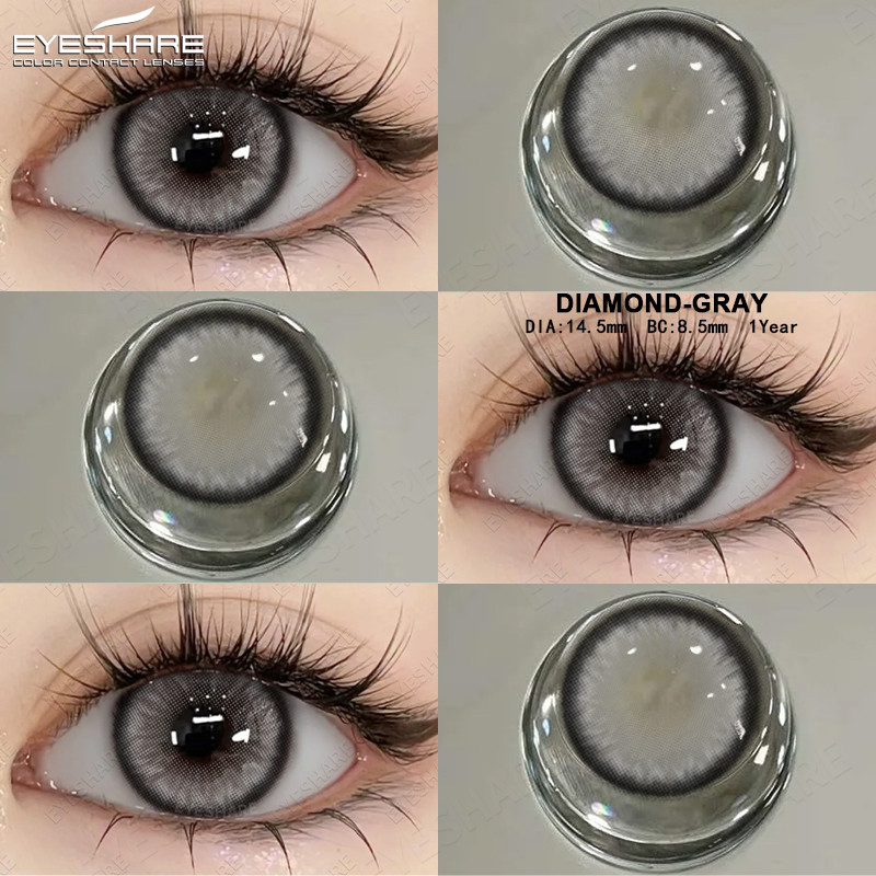 【COD】DIAMOND 1 คู่ 2 ชิ้น คอนแทคเลนส์สีเทาตาโต 0.0 เลนส์ค่าสายตาสั้น 14 ...